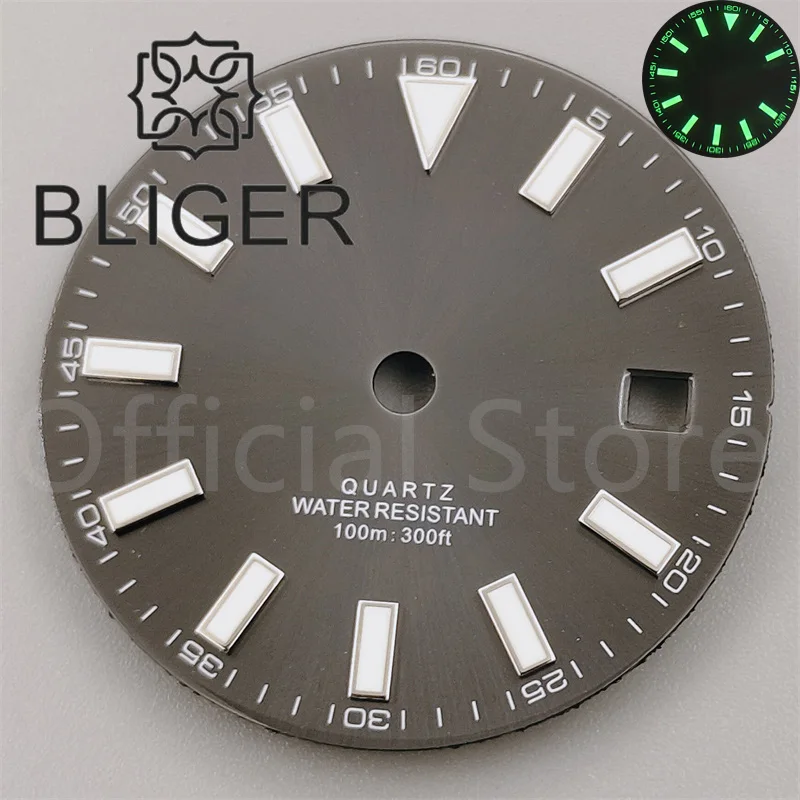 BLIGER 29mm Sunburst Watch Dial Hand Set Black White Blue Gray Dial Silver Gold Edge Marks Green Luminous Fit Ronda 515 Movement