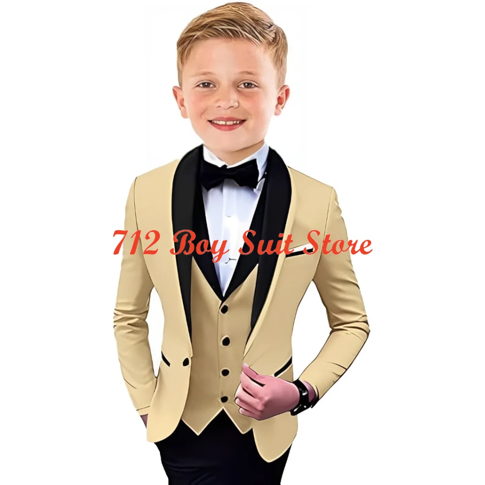 Terno de smoking formal para meninos, lapela xale, roupa de casamento, Kids Slim Fit Set, meninos clássicos, 3 pcs