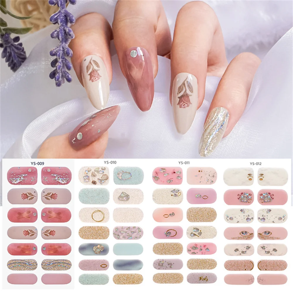 Adesivos de unhas florais para decoração, elegância francesa, adorável filme de esmalte para unhas, filme de esmalte sem assar, gel para unhas estilo japonês