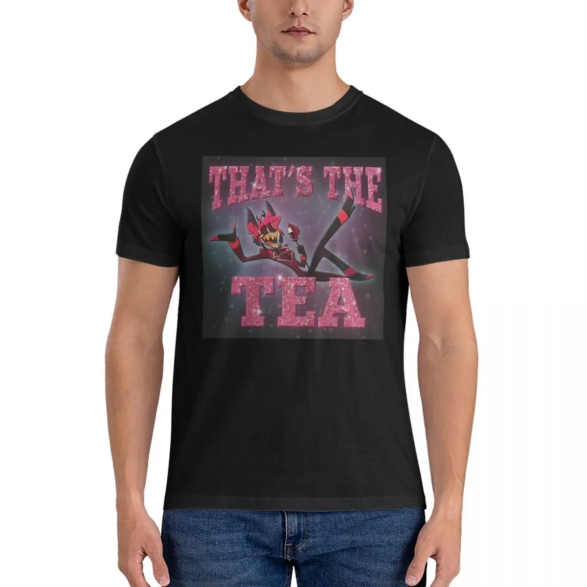 Alastor - That's The Tea Men T Shirt Hazbins Hotels Casual Tees Short Sleeve Crewneck T-Shirts Cotton Summer Clothes