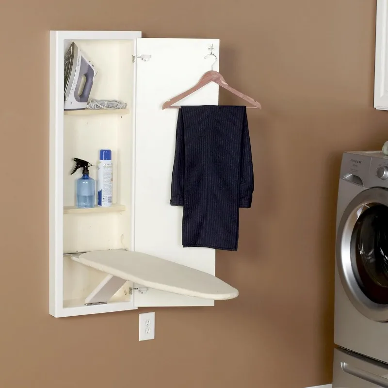 In-Wall Recessed Ironing Cabinet With Storage Shelves, White