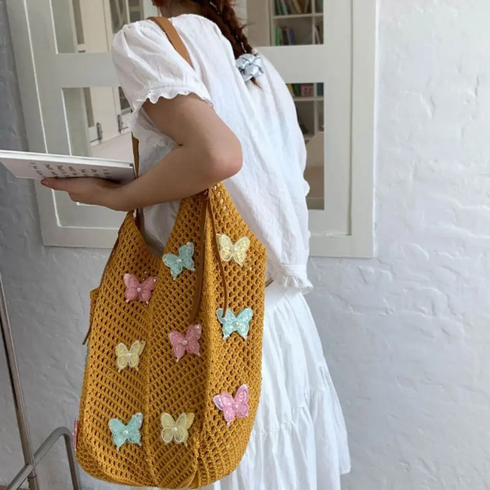 

Hollow Out Butterfly Knitting Bag Tote Bag Bohemian Style Beach Bag Large Capacity Beach Handbag Hollow Shoulder Bag Travel