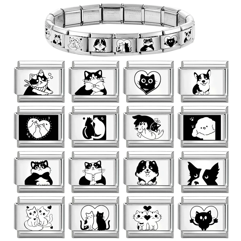 Черный-мультфильм-милые-кошки-собаки-лазерная-гравировка-итальянские-подвески-подходят-для-браслета-из-нержавеющей-стали-9-мм-diy-Изготовление-ювелирных-изделий-подарки