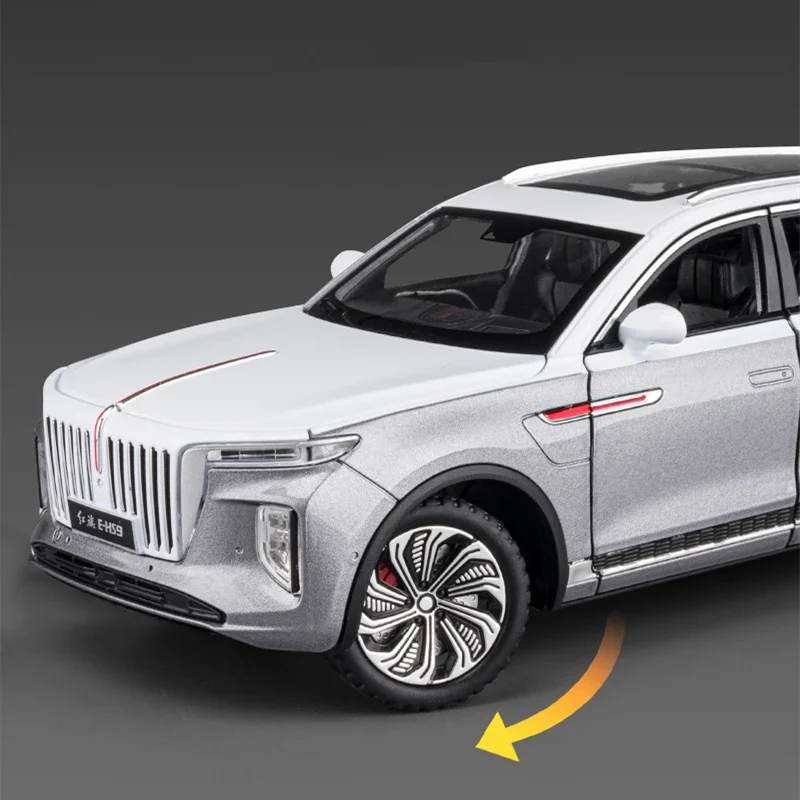 1/24 Hongqi รถ E-HS9 SUV อัลลอยด์ใหม่โมเดลรถยนต์พลังงานรถของเล่นโลหะหล่อจากโลหะโมเดลรถยนต์จำลองเสียงและแสงของขวัญสำหรับเด็ก