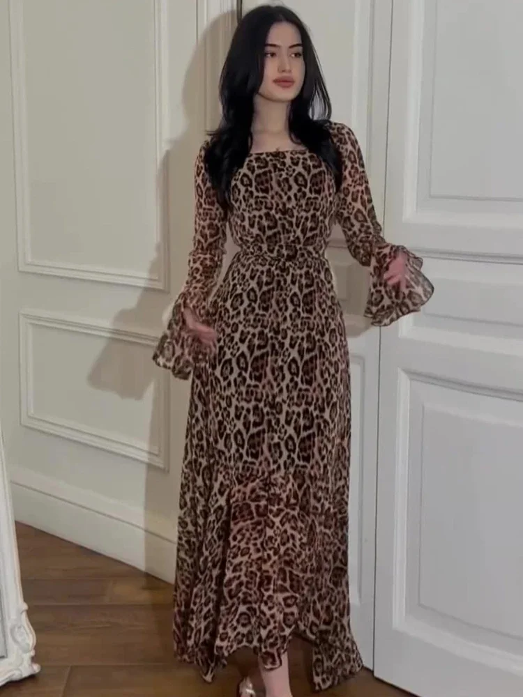 

Eid Women Dress Leopard Print Muslim Abaya Party Dresses Ramadan Jalabiya Dubai Morocco Kaftan Islam Arab Long Robe Vestidos