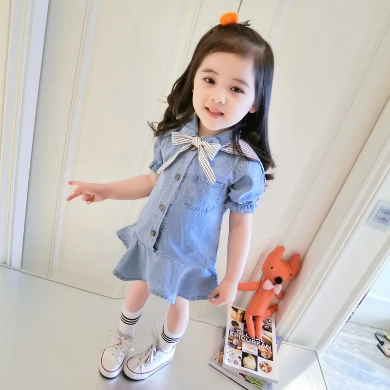 

Summer Baby and Girls Cotton Single-Breasted Puff Sleeves Soft Dresses with Shawl Kids Outfit Children Sweet Mini Skirt 2-8Years