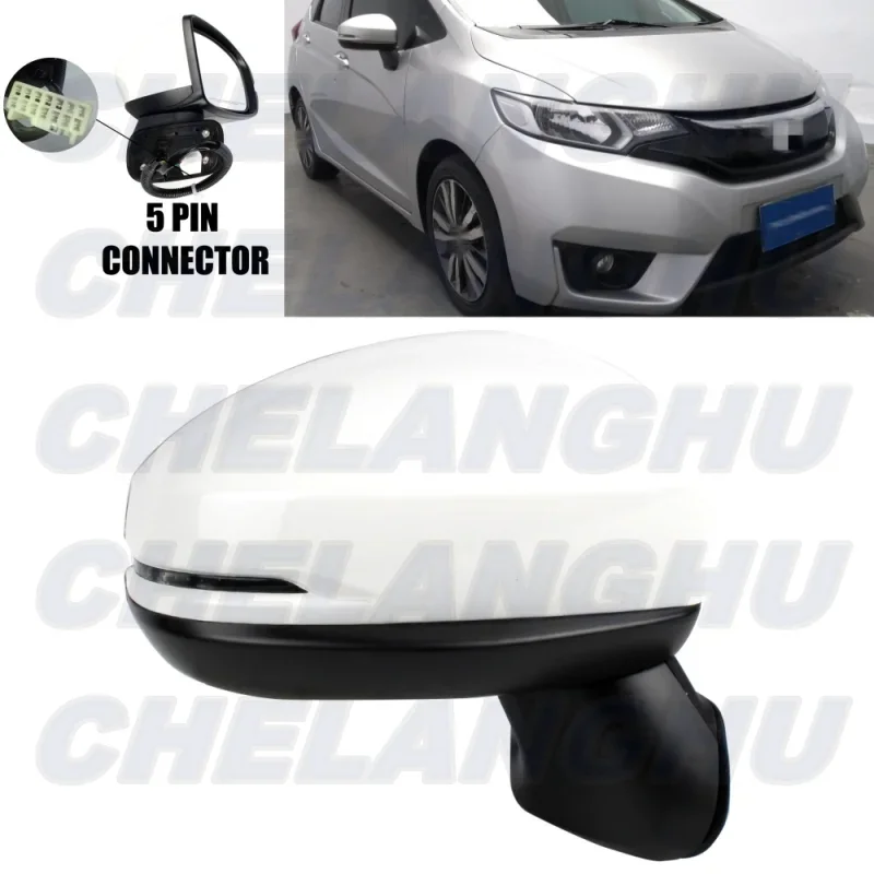 Mirror Assembly For Honda Fit 2015 2016 2017 2018 2019 2020 US Version Right Side 5 Pins White Painted Power Adjust Turn Light