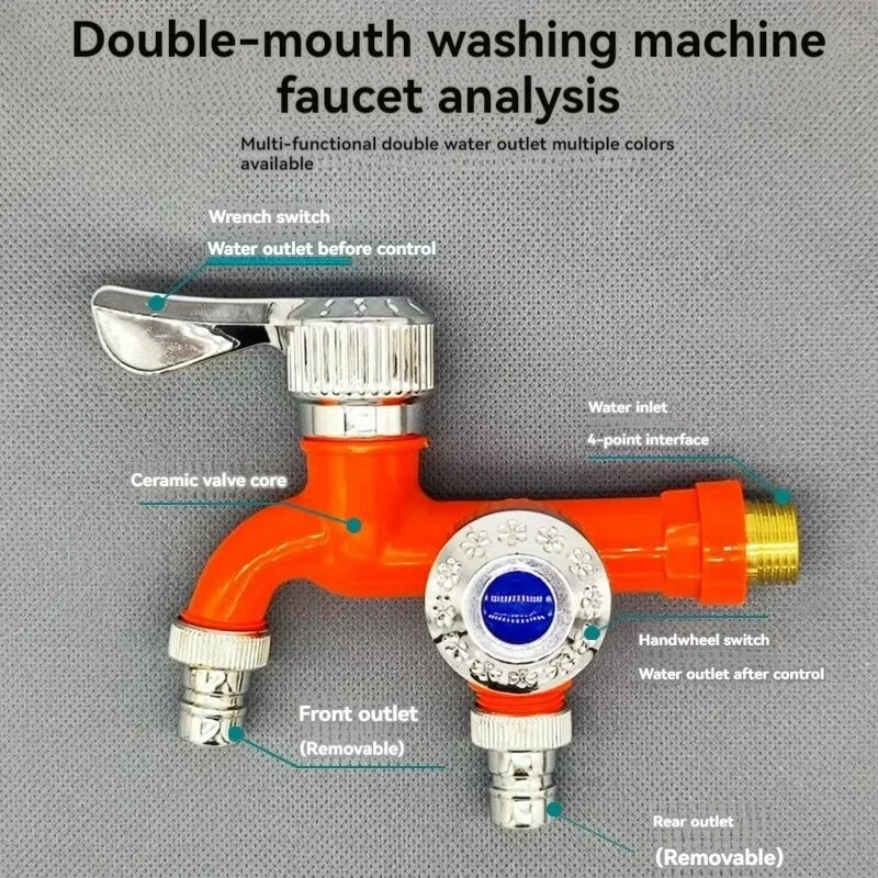 

Washing Machine Faucet With One Inlet And Two Outlets, Plastic Mop Pool, Balcony, Bathroom, Multifunctional Dual Mouth Quick Ope