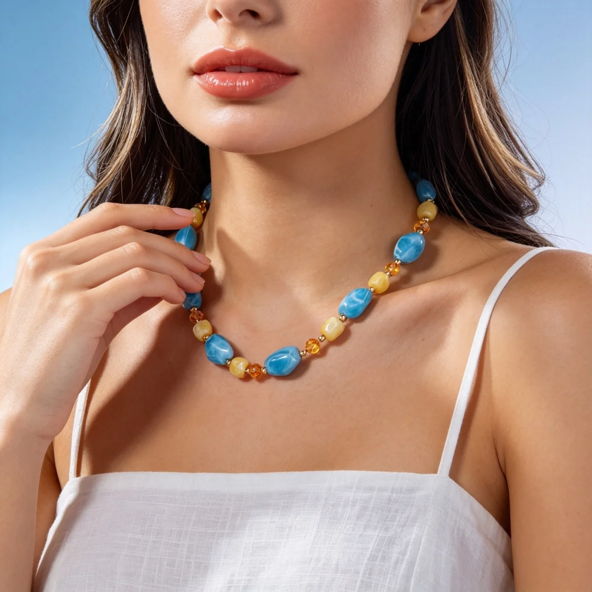 Französische Retro-Halskette mit sanften, farbenfrohen Kristallharzperlen für Damen und Herren, Hippie-Stil, unregelmäßige Perlen, Choker, Reiseschmuck – Detail 12