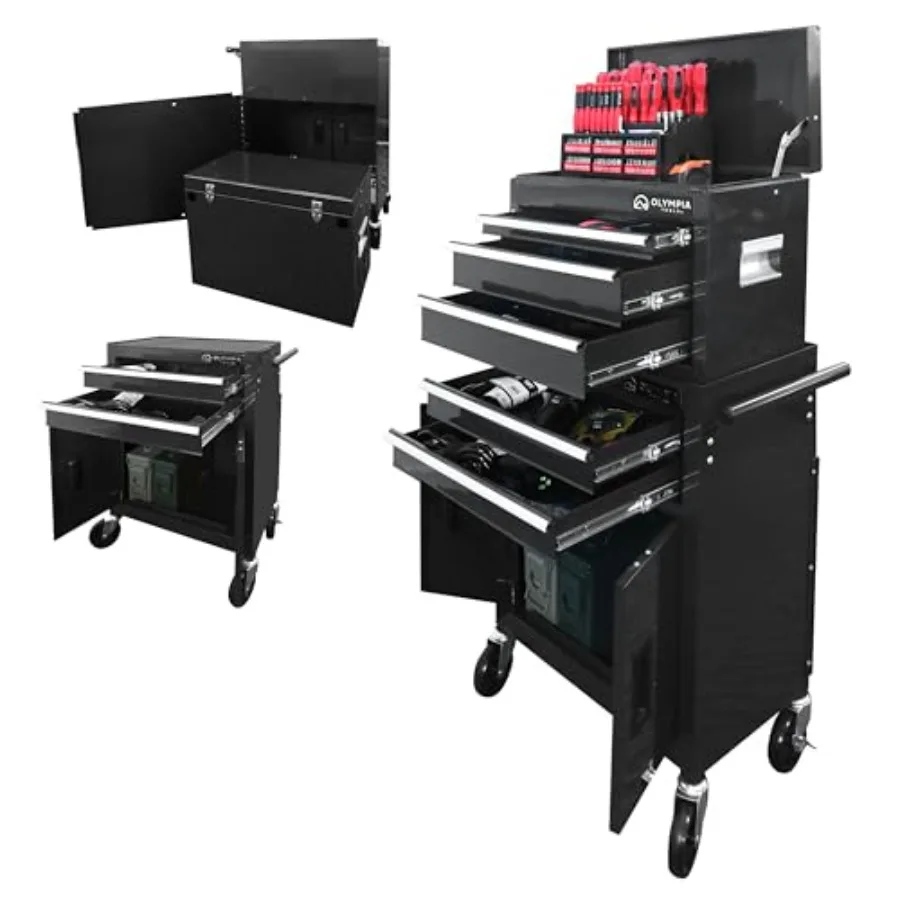 Rolling Tool Cabinet with 5 Locking Drawers, Black, 20 Inch