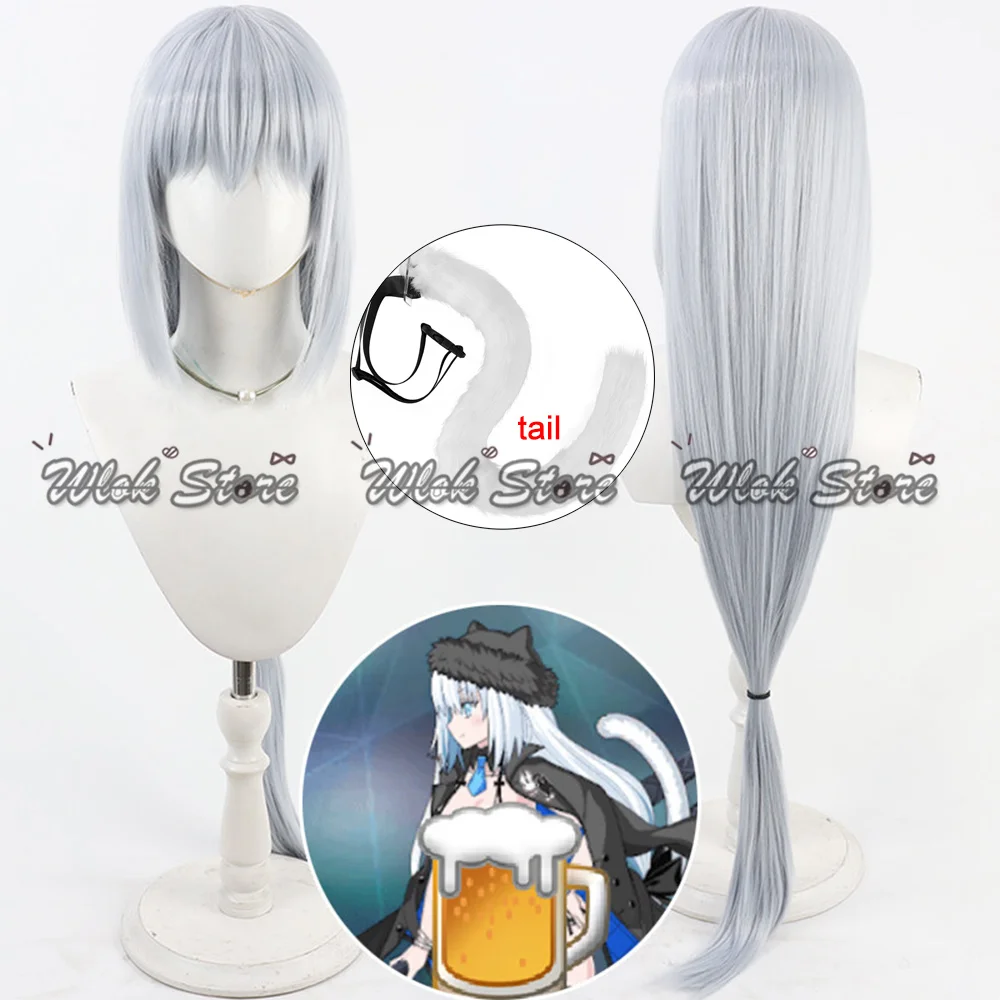 Anime Game FGO Dobrynya Nikitich Cosplay Pruik Zilver Wit Lang Steil Haar met Pony Witte Oren Staart Voor Mannen Vrouwen Halloween
