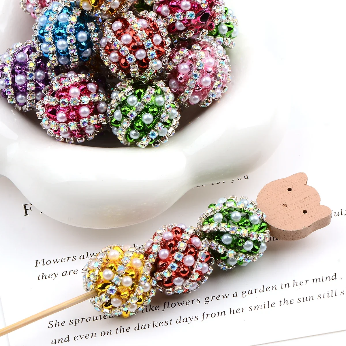 4pcs Mixed Rhinestone Round Loose Spacer Balls Beads for Jewelry Making DIY Beadable Pens Keychains Jewelry Bracelet Crafts