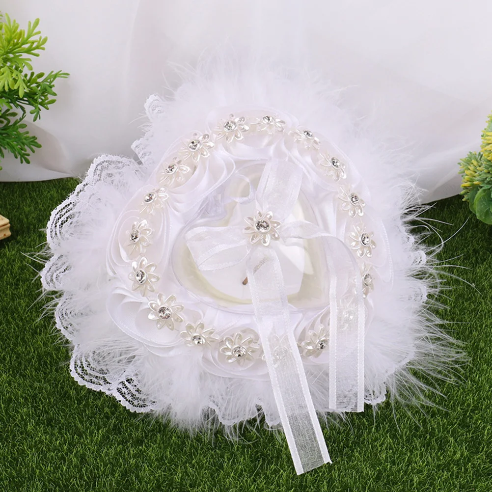 

Heart Shaped Ring Box Wedding Cushion Pillow Floral Container Bearer White Bride Compact Size Reusable Romantic Fashion