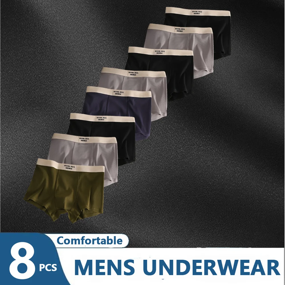 8 Piece Men's Underwear Men Cotton Underwear Male Pure Men Panties Shorts Breathable Boxer Shorts Comfortable Soft Plus Size