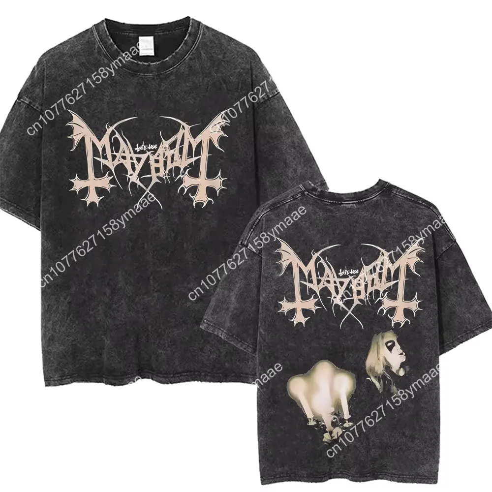 T-shirt vintage lavata Mayhem L'alba dei cuori neri Live in Leipzig T-shirt Uomo Donna Donna Morte Black Metal Rock T-sh