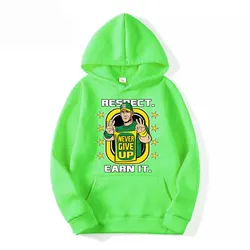 Men's John Cena Never Give Up Green Hoodie 2024 New Sport Women Pullover Spring Autumn Male Oversized Sweatshirt Tops