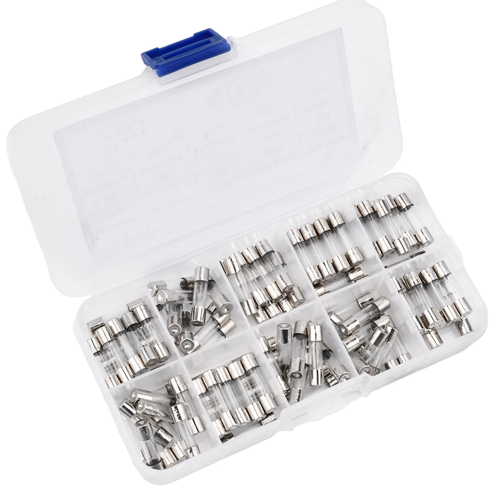 100 PCS Fast Blow Glass Fuse Box Kit 5x20 250V For Circuit Current Protection 5*20mm 0.2/0.5/1/2/3/5/8/10/15/20A