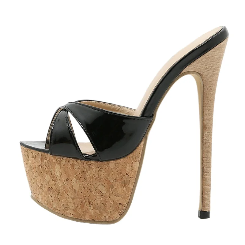 Aneikeh Summer Extreme  Peep Toe Platform High Heels Slippers Women's Chunky Ladies Brief Slingback Mules Slides Shoes