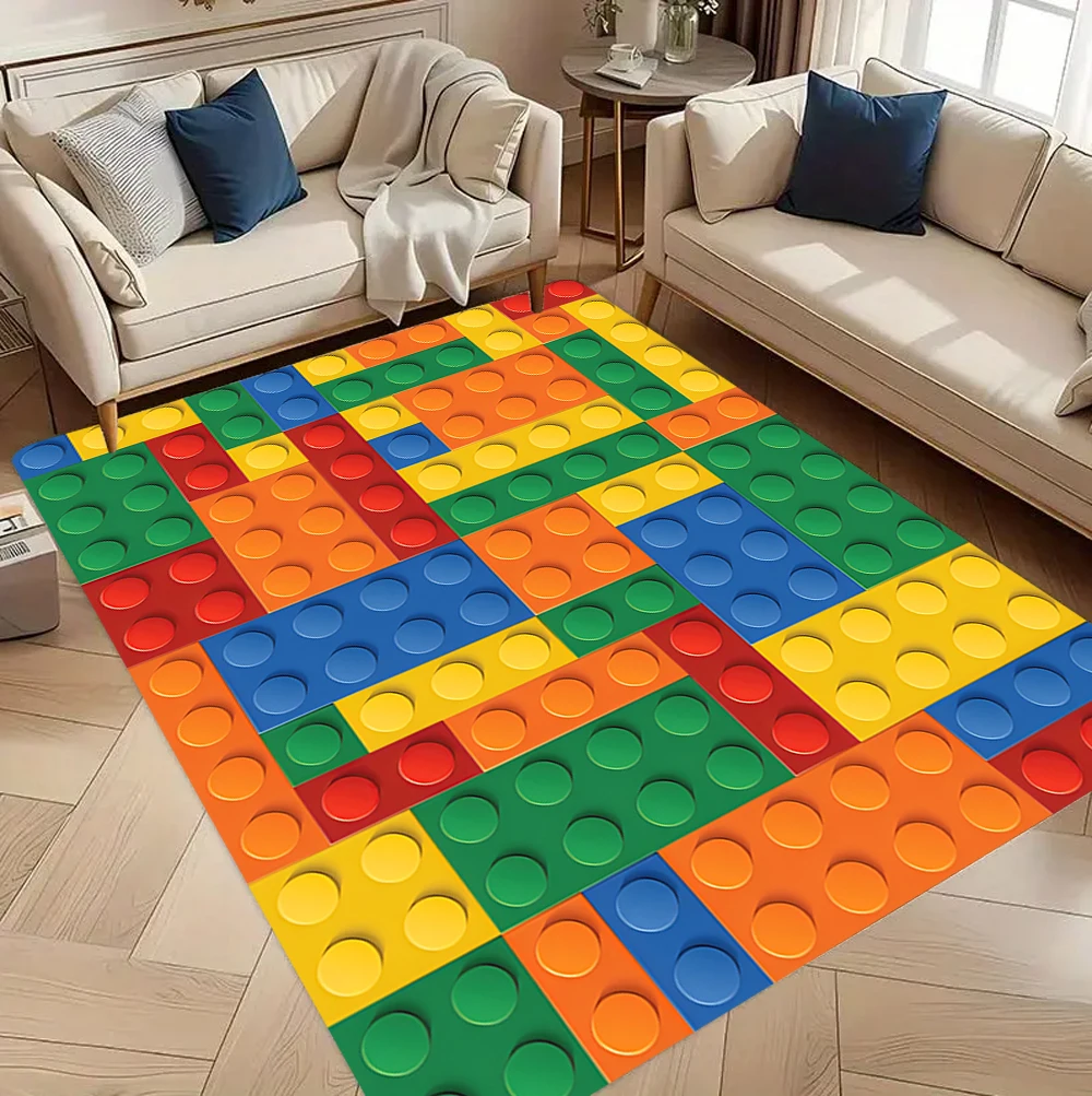 Playful Retro Lego Block Theme Decor Rug for Living Room Bedroom Kids' Room Leisure Area Home Decor Comfortable Non Slip Durable