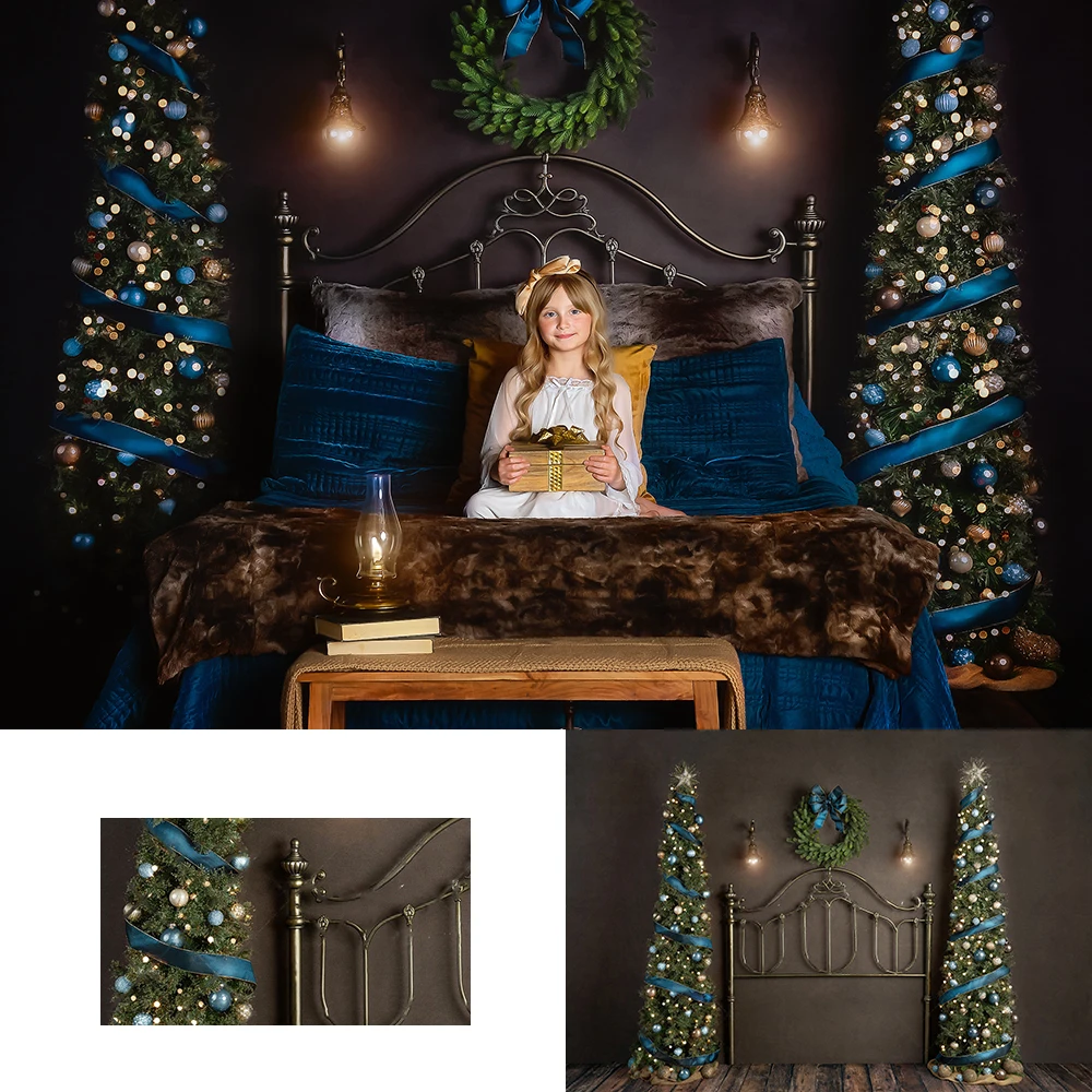 Christmas Headboard Backdrops Xmas Trees Wreath Fireplace Decor Background For Kids Baby Portrait Photography Photostudio Props