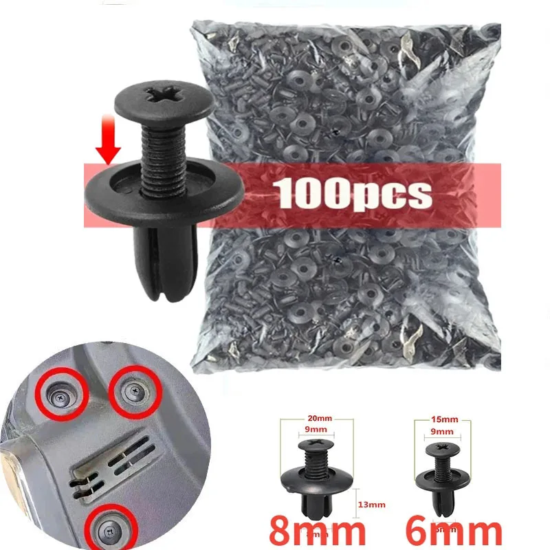 6mm/8mm Plastic Rivets Fasteners Screw Car Bumper Fender Black Rivet Car Fastener Clips for Toyota Focus Kia Nissan Yamaha