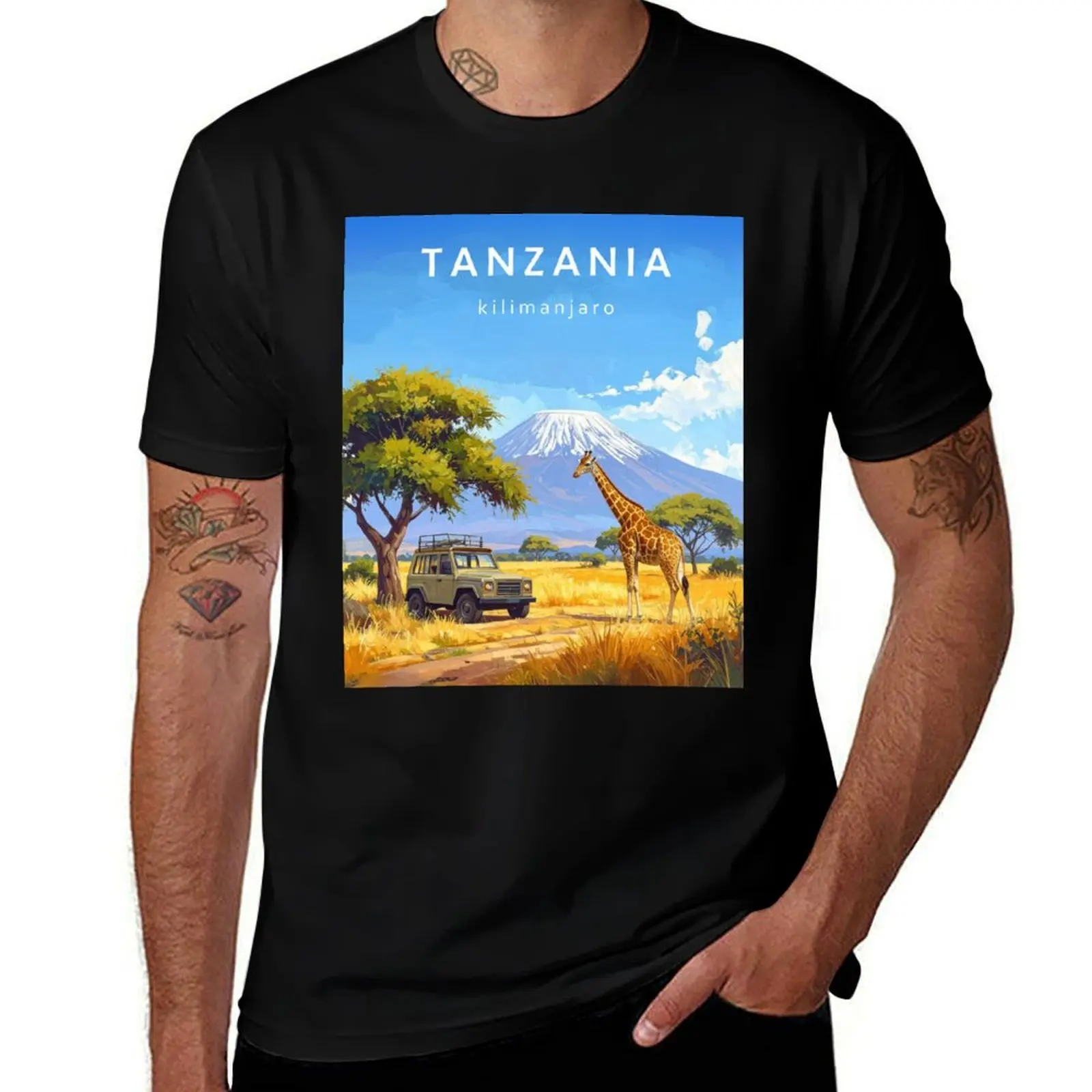 

Tanzania Safari Adventure Kilimanjaro & Giraffe T-Shirt heavyweights sublime customs design your own luxury clothes men