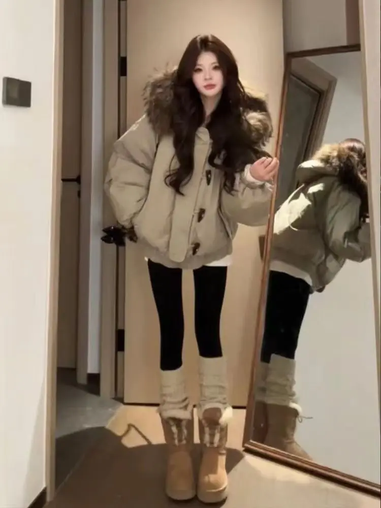 ชุดแฟชั่นผู้หญิง ฤดูใบไม้ร่วง 2025 เสื้อโค้ทผ้าฝ้ายอุ่น คอปกขนสัตว์ กางเกงโยคะ ชุดสองชิ้น สำหรับผู้ใหญ่ เหมาะสำหรับใส่ไปทำงาน