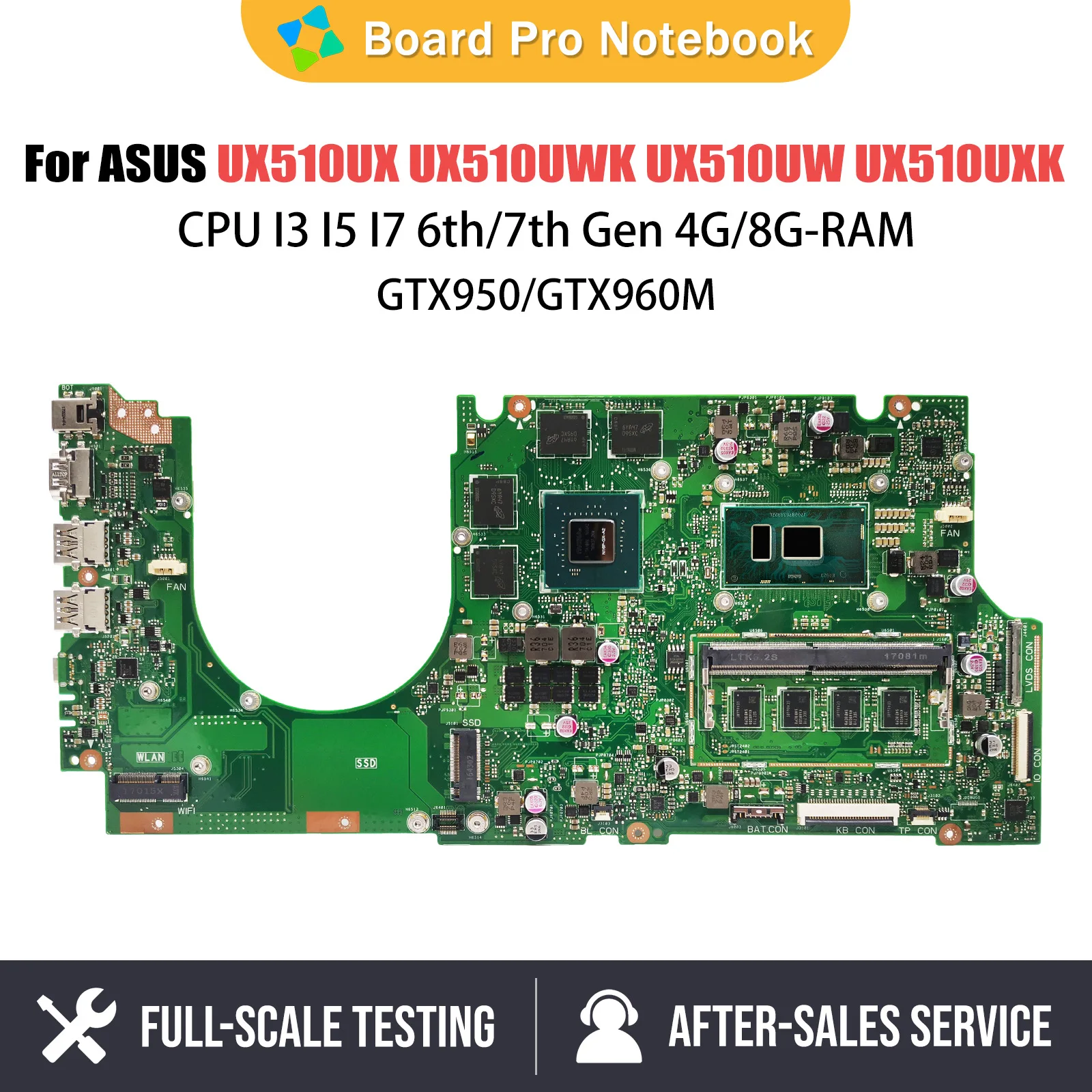 Motherboard Laptop UX510UX untuk ASUS ZenBook uxux510uw UX510UXK CPU Mainboard I3 I5 I7 6 7th Gen 4G 8G RAM GTX950 GTX960M