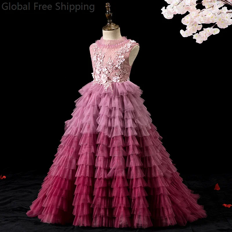Children's Tulle-trailing Gowns Luxury Flower Girl Dresses Girls' Prom Party Banquet Formal Occasion Performance Princess Dresse