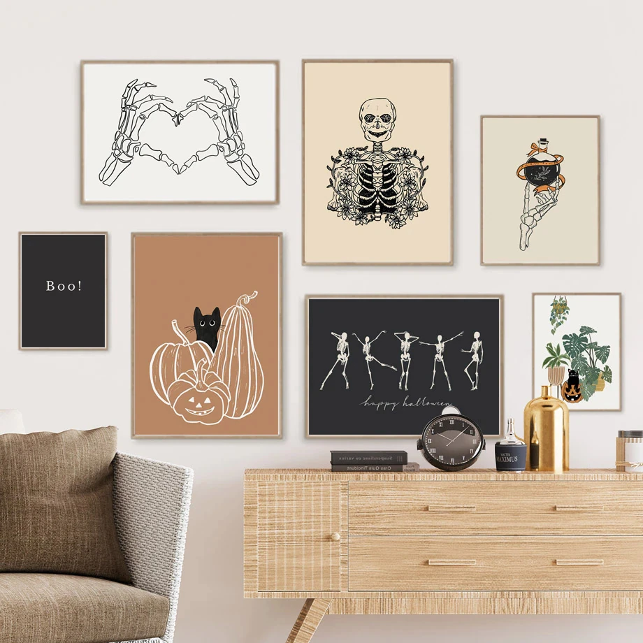 Plant Halloween Ghost Teeth Skeleton Autumn Wall Art Oil Painting Nordic Posters and Prints Home Decoration Wall Painting