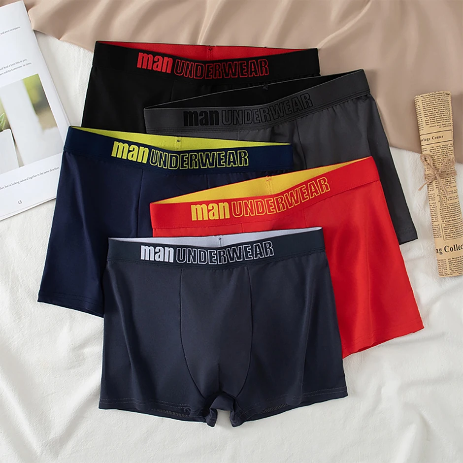 5/10-teiliges Set saisonale modische Herrenunterwäsche, flache Eckhose, bequem, Übergröße, Farbe, Herren-Shorts mit elastischer Taille – Detail 3