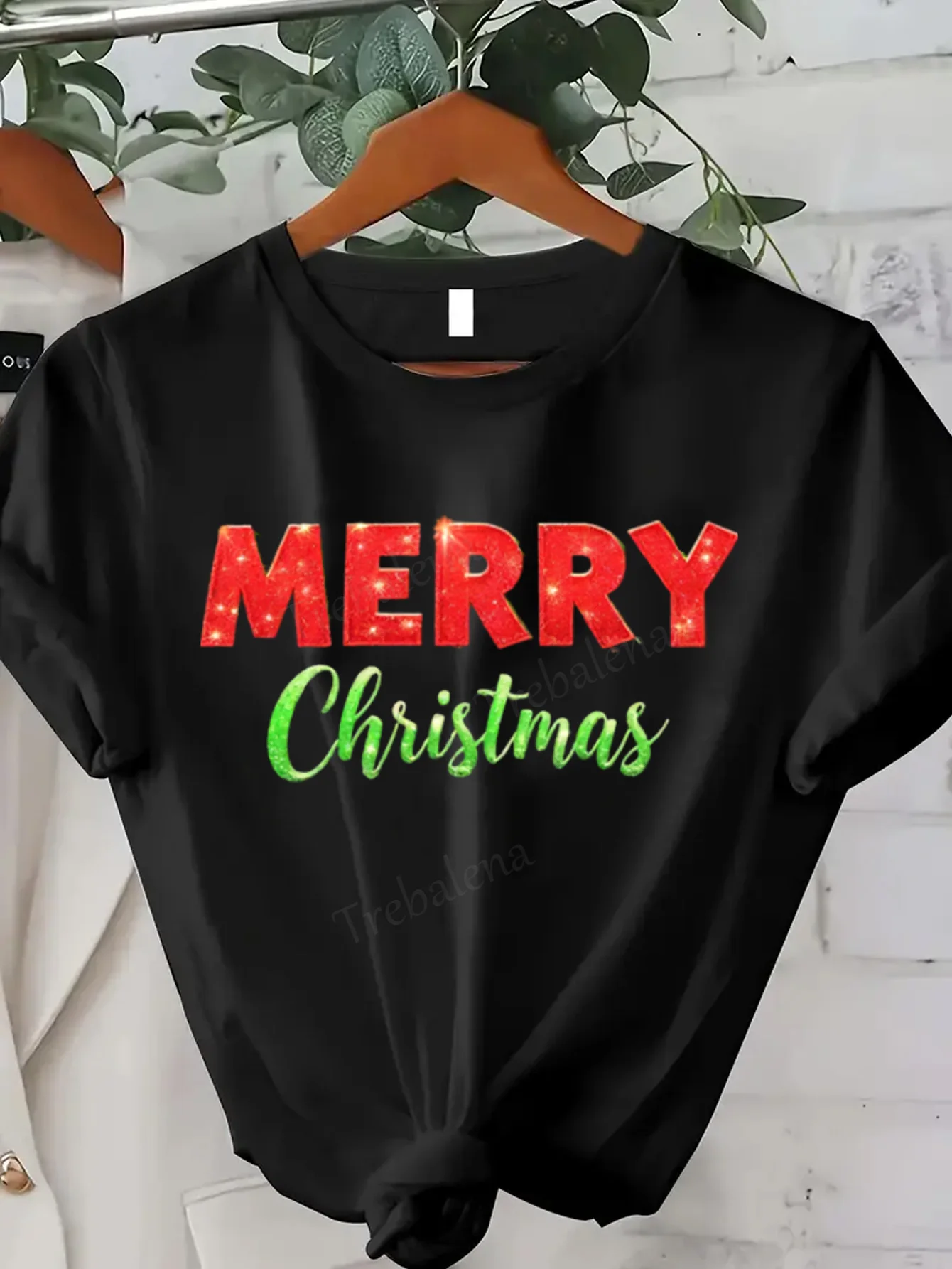 

Women T-shirt Glitter Merry Christmas T-Shirt for Women, Festive Holiday Top