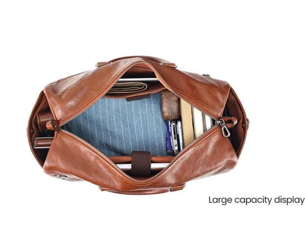 Bolsas macias de couro genuíno para homens, bolsa de bagagem de couro de primeira camada, grande capacidade sacola de curta distância, bolsas de viagem, novas, 2024