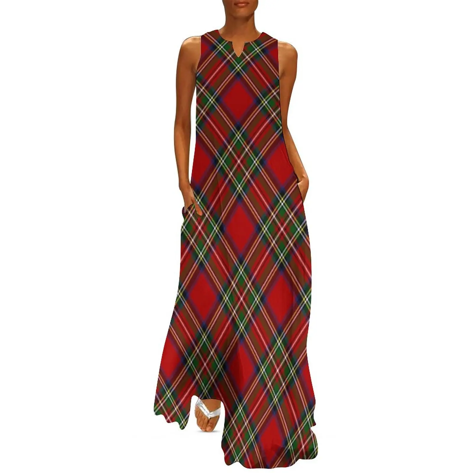 

Royal Stewart Tartan Cross Plaid Long Dress Female clothing dresses for women Dress