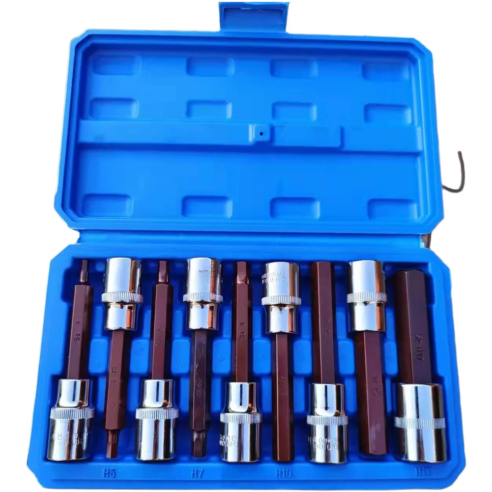 9pcs Hex Socket Bit Set 1/2 Drive Hexagon Socket Kit 100mm Inner Hexagon Socket Ratchet Wrench Bit For Ratchet Wrench Tools