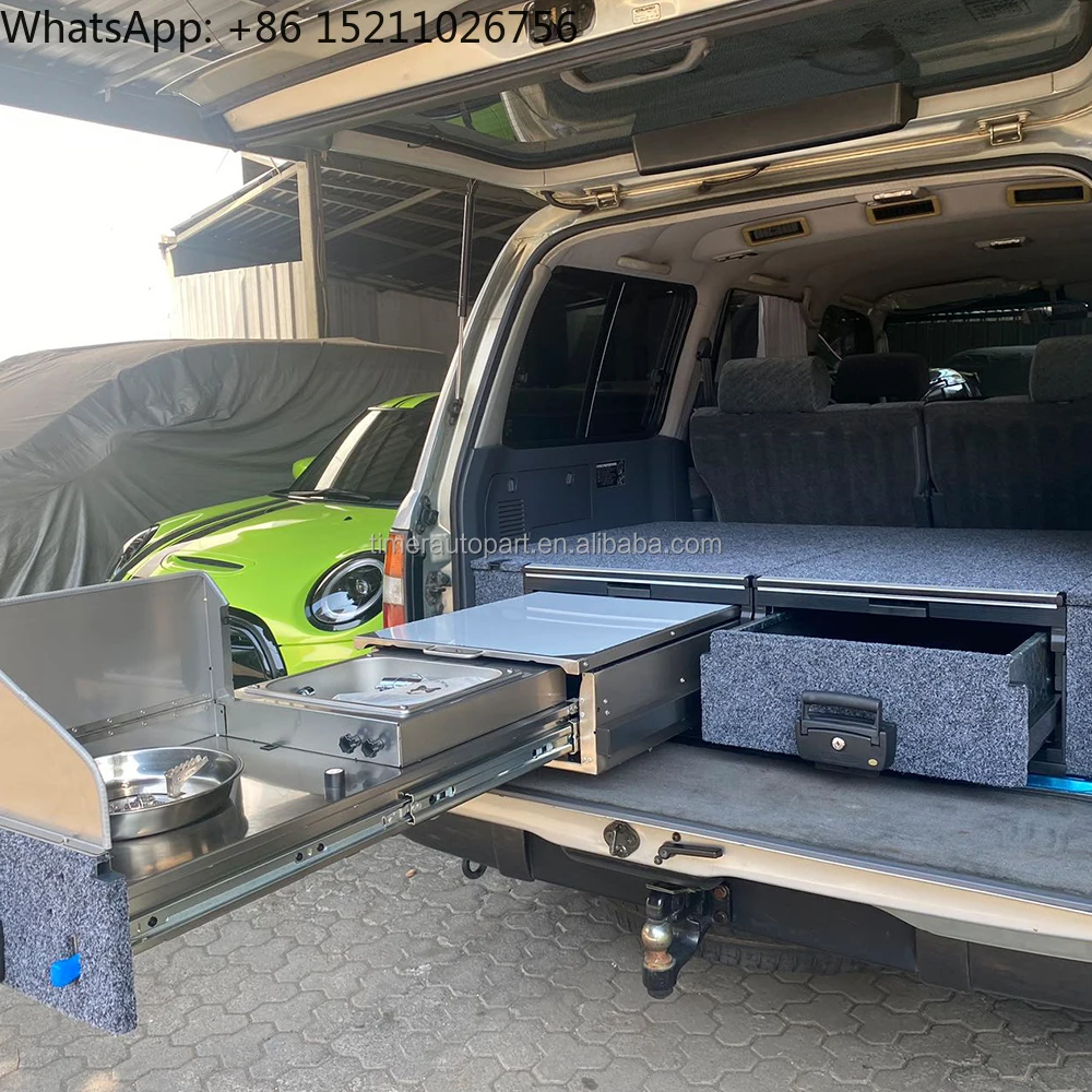 Dual Drawer Stainless Steel Cabinets Outdoor SUV Car Camper Kitchen System Fridge Slide Rear Interior Accessories  for LC80