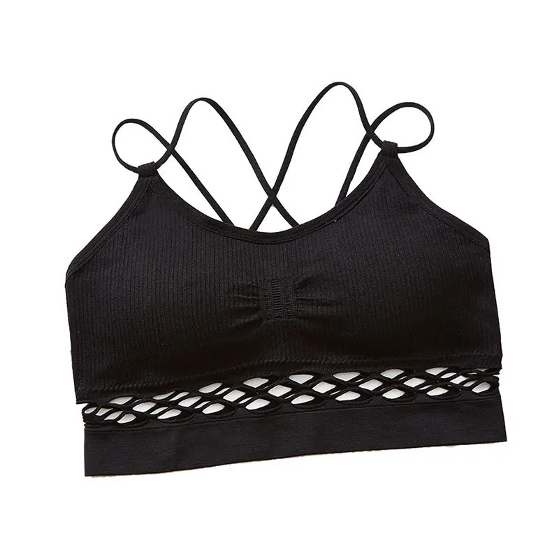 Talla única para mujer, sujetador con tirantes cruzados, lencería calada, sujetadores de Yoga para correr, Yoga, Top corto de gimnasia, Top deportivo de realce para mujer