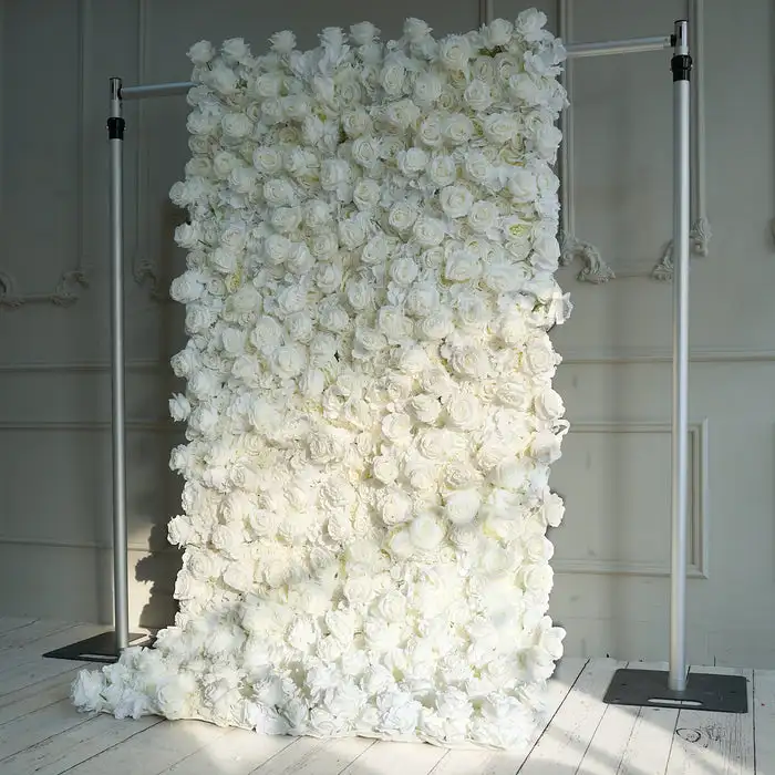 3D Wedding Series Luxury White Rose artificial flower wall Outdoor birthday party wedding background decorative wall