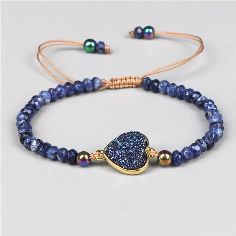Natural Stone Wheels Bead,Geometric Adjustable Weaving Bracelets Female Best Friend Gifts Crystal Clusters Jewelry Gifts