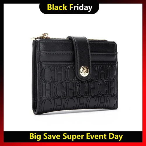 Imagen 1 del producto Tarjetero de diseño cuadrado Retro clásico de marca de lujo, botón de moda, Clip plegable clásico para dinero, compacto, ligero, de lujo para mujer