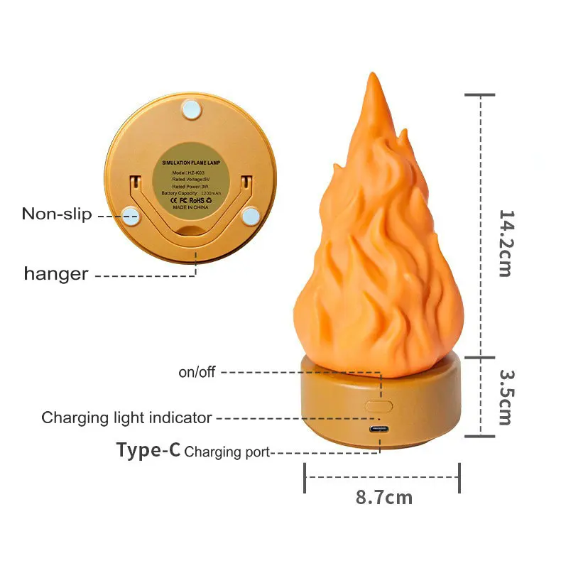 แขวนปลอมโคมไฟไฟ 3D ชาร์จ Night Light แสงสบาย 3 โหมด LED เตาผิงเทียน Apartment Patio Outdoor Camp Decor