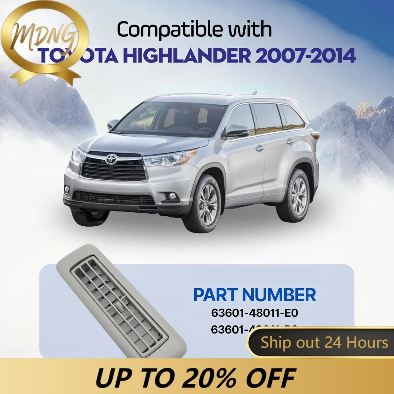 Автомобильная решетка кондиционера для Toyota Highlander 2007-2014, замена крыши или заднего вентиляционного отверстия 63601-48011-E0 63601-48011-B0 Автомобильная решетка кондиционера для Toyota Highlander 2007-2014, замена крыши или заднего вентиляционного отверстия 63601-48011-E0 63601-48011-B0