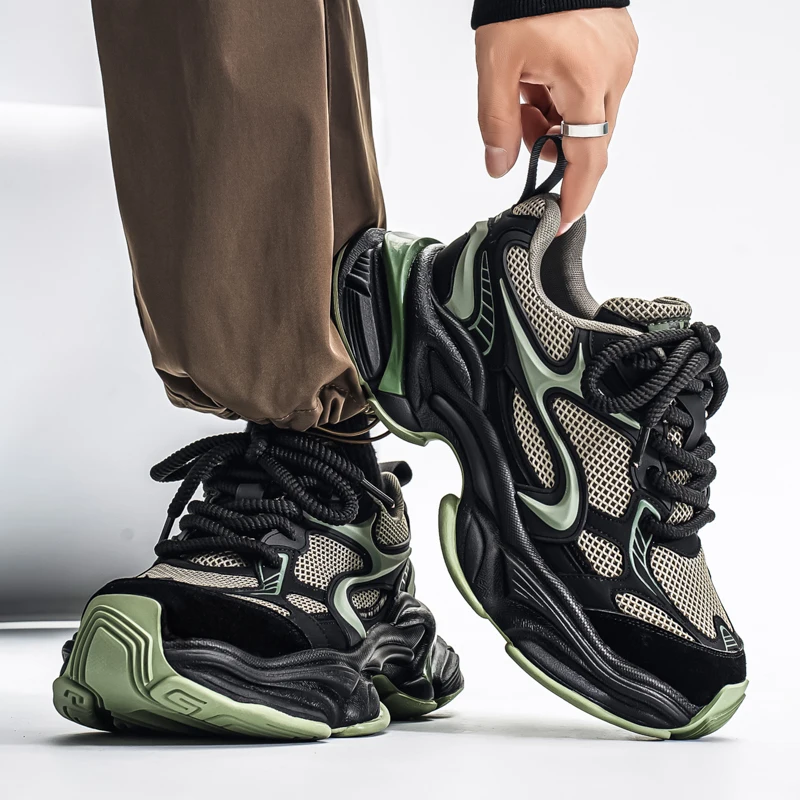 Herren-Dad-Sneaker, atmungsaktives Obermaterial aus großem Mesh, dicke Juteschnürsenkel, farblich abgesetzte dicke Sohle, höhenvergrößernd und rutschfest, retro-trendiger Stil, mehrere Farboptionen verfügbar, vielseitige Freizeitschuhe für den täglichen Arbeitsweg und die Straßenmode. – Detail 28