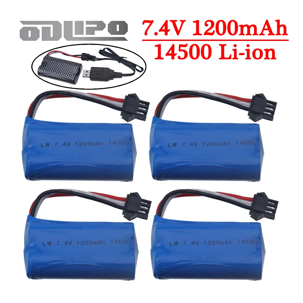 14500 7.4V 1200mAh Li-ion Battery SM-3P Plug/USB For Remote Control water bullet gun Toys RC Parts 2S 7.4V Battery + USB Charger