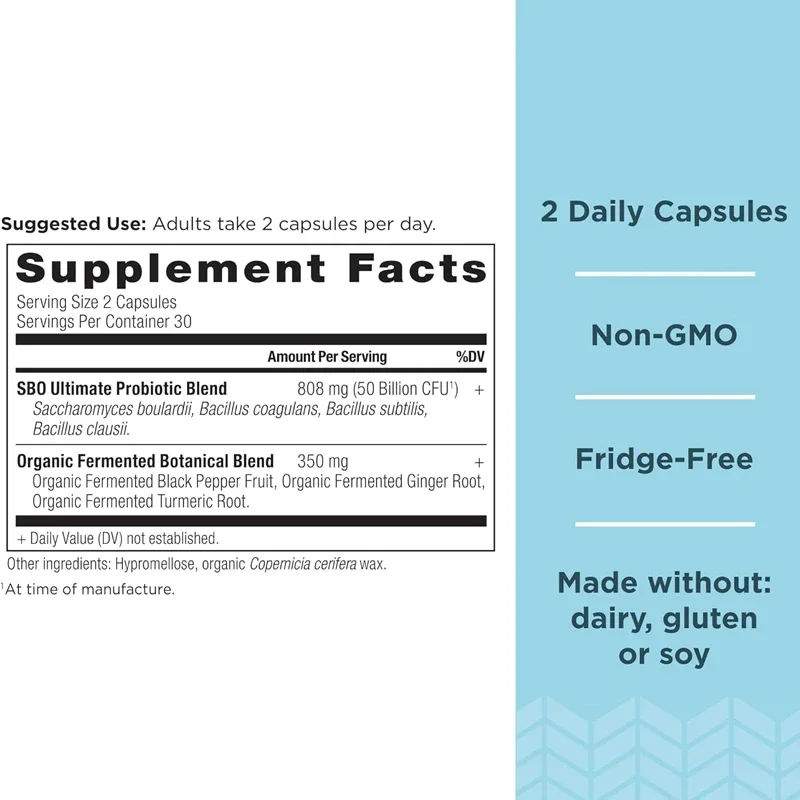 SBO Ultimate 50 Billion Colony Units */serving, Digestive and Immune Support, Gluten Free, 60 Capsules