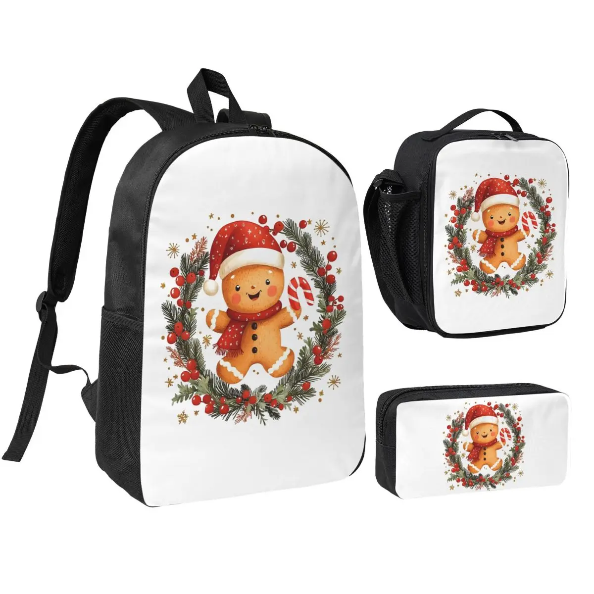 

Holly Jolly Gingerbread Backpack Student BookBag School Bag Shoulder Bags 3ps Insulated Lunch Bag Pencil Case