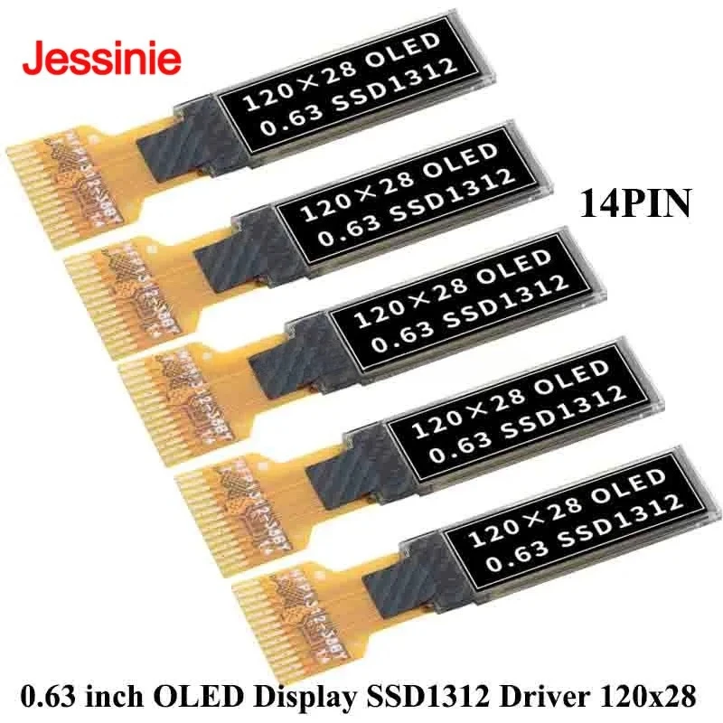 5pcs/1pc 0.63 inch OLED Display 0.63'' LCD SSD1312 Driver I2C Serial Interface 120x28 White Bare Screen Panel 14Pin Welded