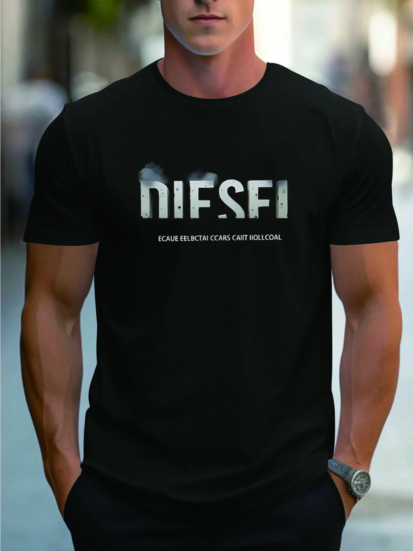 Summer's hottest trendy men's style! A fun gradient logo white T-shirt with a unique design that's sure to turn heads. The loose