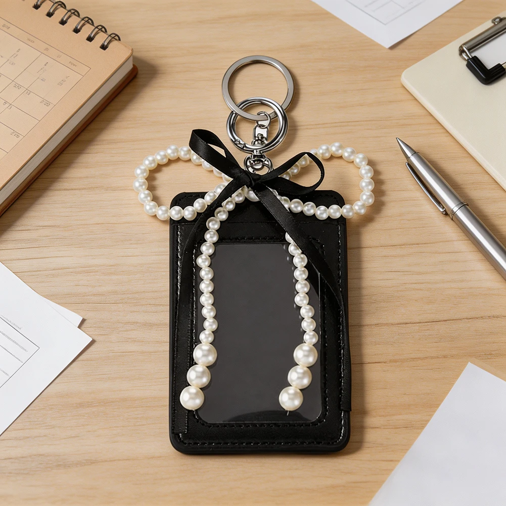 Stylish INS Style Cute Photocard Holder Decorative Protective Girls Photocard Case Soft PU Pearl Bow ID Card Case Bank Card