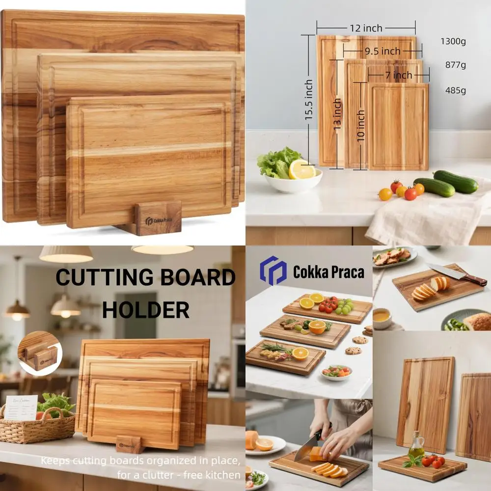 

Набор прочной деревянной разделочной доски, кухонный инструмент из 3 предметов, без брызг, без растрескивания, нескользящая, долговечная